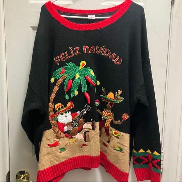 Holiday Time Feliz Navidad Christmas Sweater Size 3XL Chili Tree - Picture 1 of 4